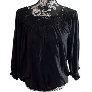 RXB size XL black on black embroidered square neck top  3/4 sleeves